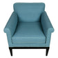 PAIR OF JAMES MONT STYLE VINTAGE ARMCHAIRS IN BLUE RAW SILK