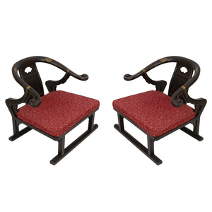 PAIR OF MICHAEL TAYLOR FOR BAKER HORSESHOE ASIAN CHAIRS IN EBONIZED FINISH WITH BRASS FITTINGS