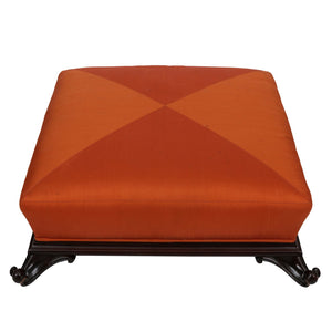 FRANCES ELKINS FOOTED TURKISH OTTOMAN IN ORANGE SILK UPHOLSTERY