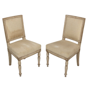 PAIR OF FRENCH IVORY WOOD PAINTED ANTIQUE CHAIRS