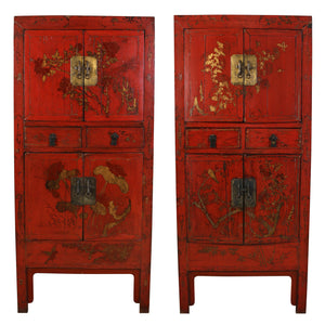 PAIR OF ANTIQUE CHINESE RED LACQUER CABINETS