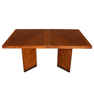 MODERN RECTANGULAR DINING TABLE WITH BORDERED CHEVRON DESIGN AND ANGULAR BASE