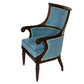 ENGLISH REGENCY STYLE MAHOGANY LIBRARY ARMCHAIR WITH NEW BLUE VELVET UPHOLSTERY