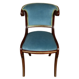 REGENCY STYLE BLUE VELVET UPHOLSTERED MAHOGANY KLISMOS CHAIR
