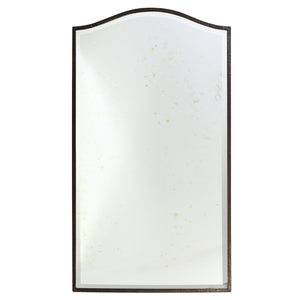 PAUL FERRANTE STYLE WROUGHT IRON ARCHED FRAME FLOOR MIRROR WITH BEVELED GLASS