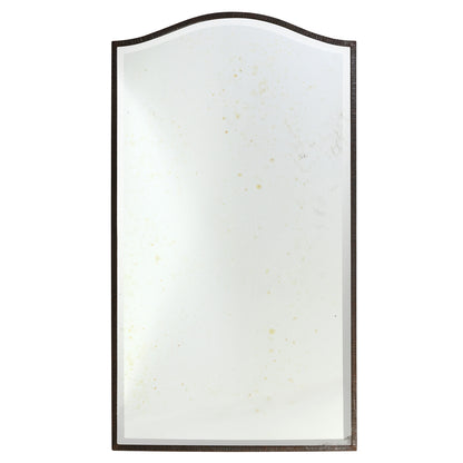 PAUL FERRANTE STYLE WROUGHT IRON ARCHED FRAME FLOOR MIRROR WITH BEVELED GLASS