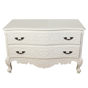 FRENCH PROVINCIAL PAINTED WHITE TWO DRAWER COMMODE