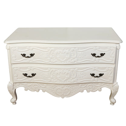 FRENCH PROVINCIAL PAINTED WHITE TWO DRAWER COMMODE