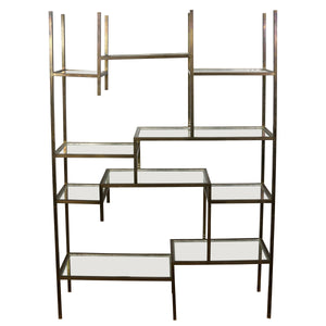 MID CENTURY MODERN BRASS AND GLASS ETAGERE