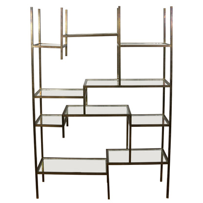 MID CENTURY MODERN BRASS AND GLASS ETAGERE