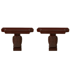 PAIR OF GROSFELD HOUSE MAHOGANY CONSOLES WITH CUT CORNER TOPS