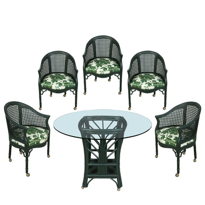 SET OF FOREST GREEN WICKER TABLE AND FIVE CHAIRS IN BIELECKY BROTHERS STYLE