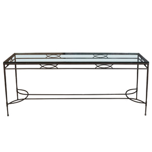 OUTDOOR IRON CONSOLE TABLE WITH GLASS TOP
