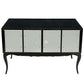 PAIR OF TWO DOOR BLACK GLASS AND MIRROR CABINETS WITH CABRIOLE LEGS