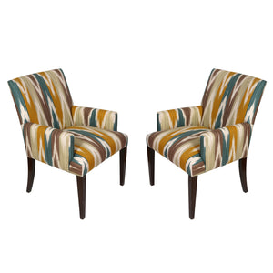 PAIR OF MODERN ARM CHAIRS NEWLY UPHOLSTERED  LEE JOFA FABRIC