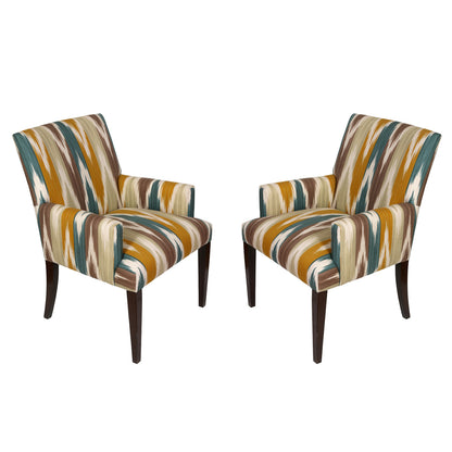 PAIR OF MODERN ARM CHAIRS NEWLY UPHOLSTERED  LEE JOFA FABRIC
