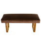 MID CENTURY MODERN POLISHED BRASS BENCH WITH CHOCOLATE BROWN VELVET SEAT