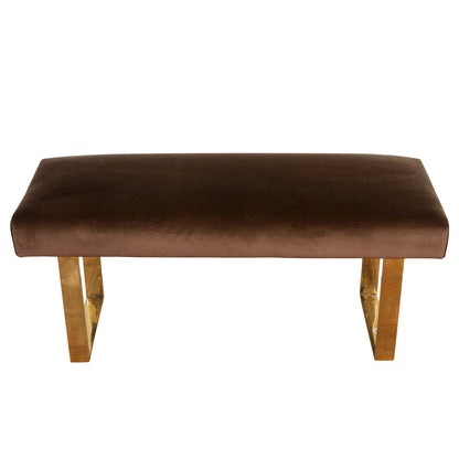 MID CENTURY MODERN CHOCOLATE BROWN VELVET BENCH WITH POLISHED BRASS BASE