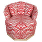 PAIR OF MID CENTURY SWIVEL CHAIRS NEWLY UPHOLSTERED IN SISTER PAIRSH RED ZEBRA CHINTZ