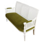 PAINTED CANE SETTEE WITH GREEN VELVET SEAT