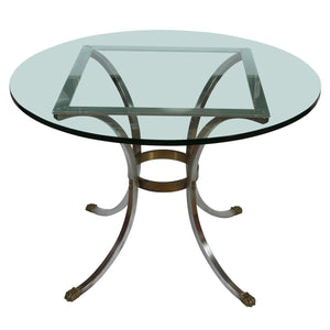MAISON JANSEN STYLE GLASS TOP CENTER TABLE WITH METAL PEDESTAL BASE
