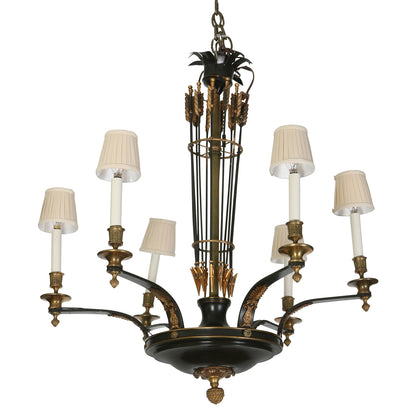 EMPIRE STYLE SIX LIGHT TOLE CHANDELIER WITH ARROW MOTIF