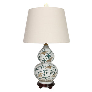 POCELAIN GREEN CRANE DOUBLE GOURD TABLE LAMP