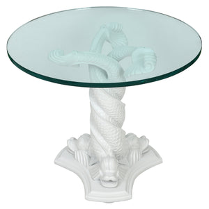 DOLPHIN FORM CARVED TABLE BASE WITH GLASS TOP