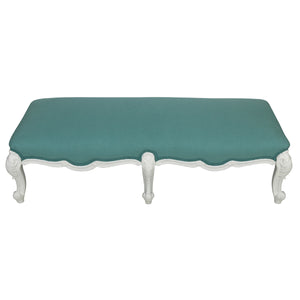 CARVED WHITE OVERSIZED OTTOMAN WITH AQUA FABRIC IN LOUIS XV STYLE