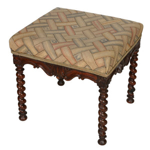 ANTIQUE JACOBEAN STYLE NEEDLEPOINT STOOL