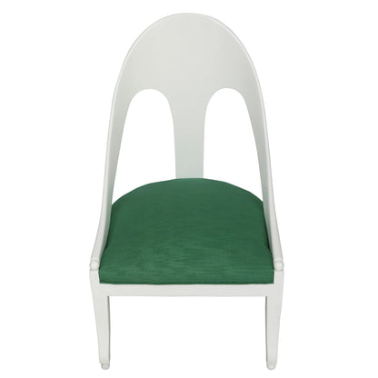 WHITE PAINTED CHAIR WITH GREEN UPHOLSTERED SEAT