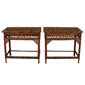 PAIR OF VINTAGE BAMBOO FRETWORK CONSOLES