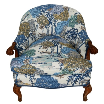 PAIR OF HOLLYWOOD REGENCY UPHOLSTERED BERGERES IN SCALAMANDRÉ FABRIC