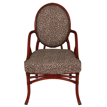 PAIR OF VINTAGE MCGUIRE STYLE RATTAN ARM CHAIRS IN SISTER PARISH LEOPARD