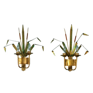 PAIR OF VINTAGE GILT DOUBLE ARM WHEAT SCONCES