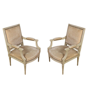 PAIR OF OVERSIZED PAINTED LOUIS XVI ARM CHAIRS