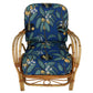 NEWLY REFURBISHED LARGE VINTAGE RATTAN SET OF ONE SOFA, OTTOMAN, PAIR OF CLUB CHAIRS, AND FOUR ARM CHAIRS IN JOSEF FRANC BLUE TROPICAL FABRIC