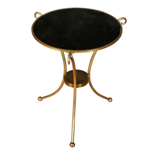 VINTAGE FRENCH BRASS SWAN HEAD SIDE TABLE WITH GLASS TOP