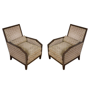 PAIR OF CERUSED OAK ARM CHAIRS BY ANTHONY LAWRENCE BELFAIR WITH CUT VELVET DETAIL