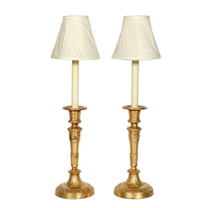 A PAIR OF GILT METAL LOUIS XVI STYLE CANDLESTICK LAMPS