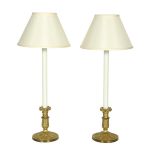 A PAIR LOUIS XVI STYLE GILT CANDLESTICK LAMPS