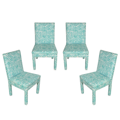 SET OF FOUR PARSONS STYLE SIDE CHAIRS IN CUSTOM MEG BRAFF DESIGNS VIENNA WOODS FABRIC