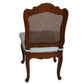 SET OF FOUR CARVED FRENCH CHAIRS WITH CANE BACK AND BLUE SILK STRIPE CUSHIONS