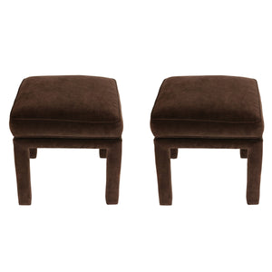 PAIR PARSONS STYLE CHOCOLATE BROWN VELVET STOOLS