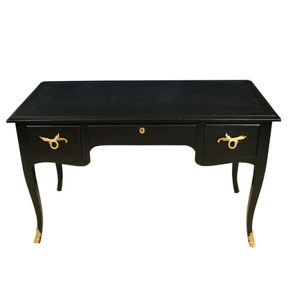 FRENCH BLACK WRITING DESK WITH BRASS ACCENTS