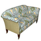 VINTAGE ENGLISH ROLL ARM UPHOLSTERED SETTEE IN BLUE & GREEN IKAT WITH NAILHEAD TRIM