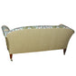 VINTAGE ENGLISH ROLL ARM UPHOLSTERED SETTEE IN BLUE & GREEN IKAT WITH NAILHEAD TRIM
