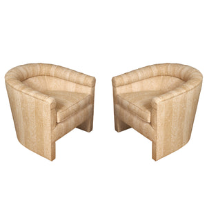 PAIR OF BARREL CHAIRS IN JED JOHNSON FAUX BOIS FABRIC