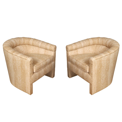 PAIR OF BARREL CHAIRS IN JED JOHNSON FAUX BOIS FABRIC