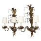 PAIR DOUBLE ARM BRASS FOLIATE SCONCES WITH HANGING GLASS SPHERES